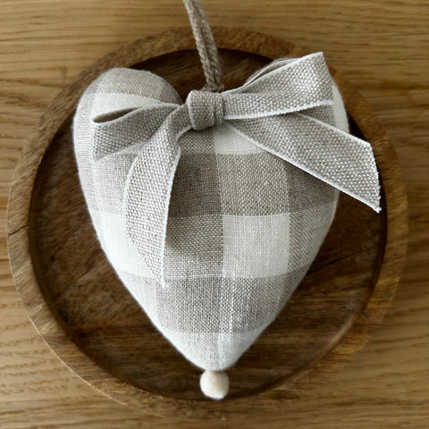 Deko-Herz gross Leinenstoff kariert