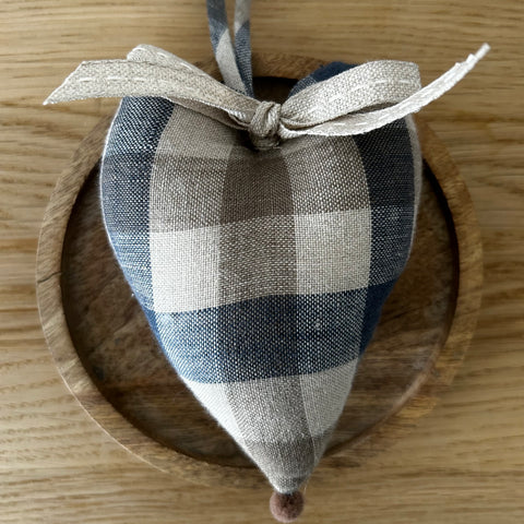 Deko-Herz gross Leinenstoff kariert