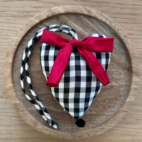 Deko-Herz Seide schwarz kariert