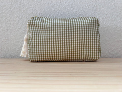 Necessaire Seide grün/beige/ecru kariert