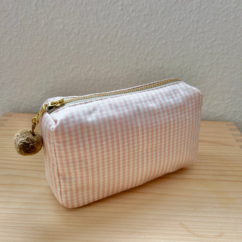 Necessaire Seide rosa/weiss kariert