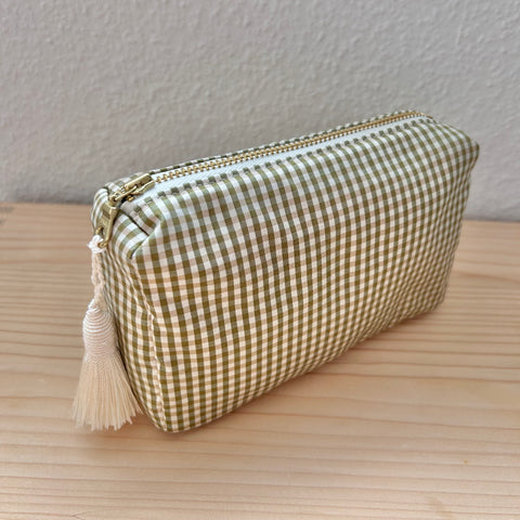 Necessaire Seide grün/beige/ecru kariert