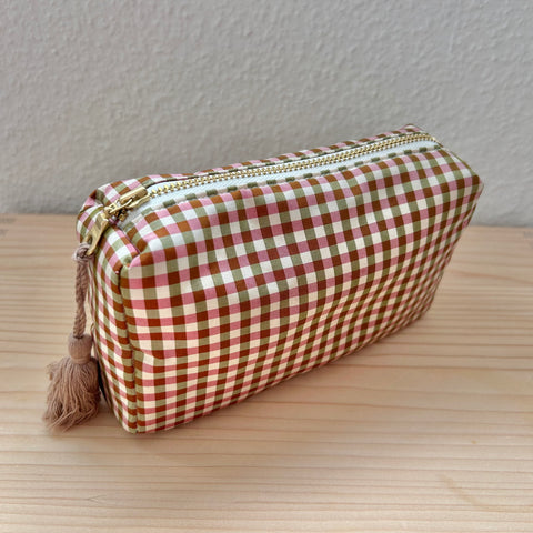 Necessaire Seide rot/grün/ecru kariert