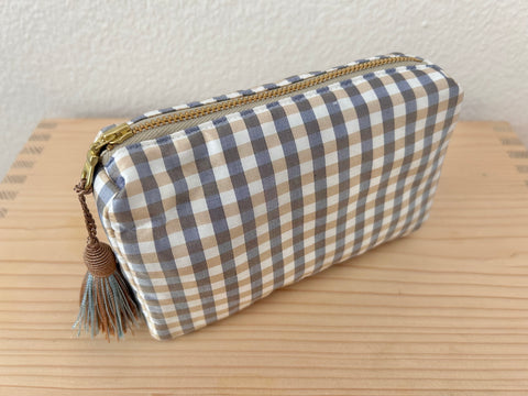 Necessaire Seide beige/blau/weiss kariert