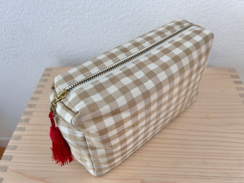 Necessaire Seide beige/ecru kariert
