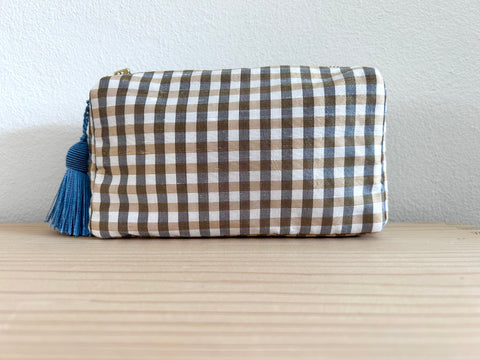 Necessaire Seide beige/graublau/weiss