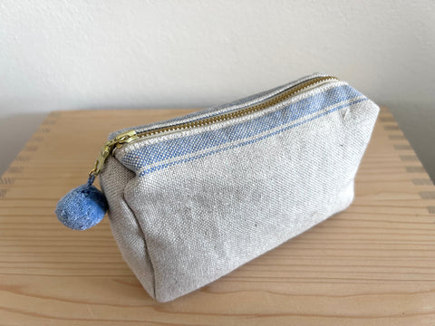 Necessaire Leinenstoff natur/hellblau