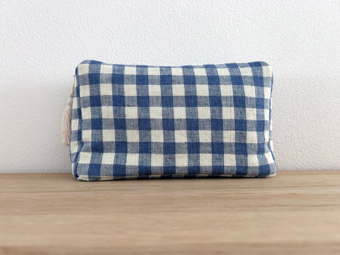 Necessaire Leinen mittelblau/ecru