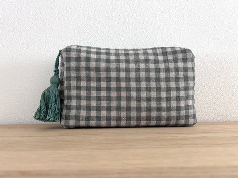 Necessaire Leinen grün/beige