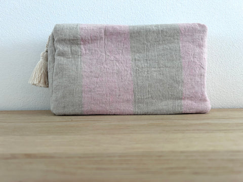 Necessaire Leinen rosa/beige