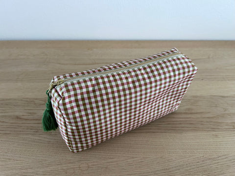 Necessaire Seide rost/grün/ecru
