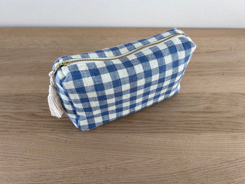 Necessaire Leinen mittelblau/ecru
