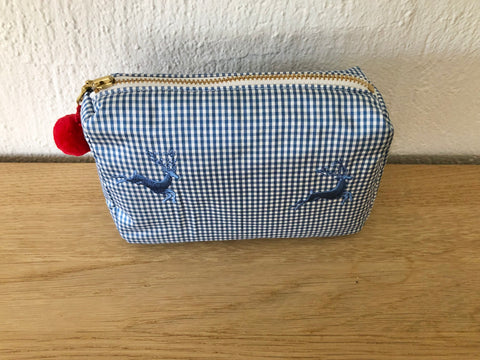 Necessaire Seide mittelblau, bestickt