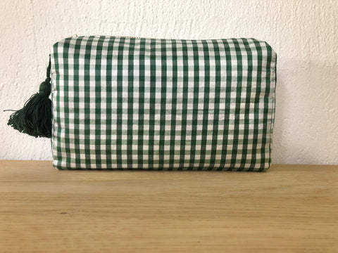 Necessaire Seide grün kariert